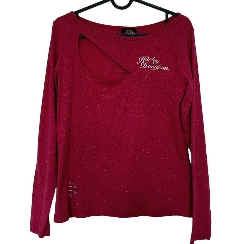 Harley Davidson Long Sleeve Sparkly Cutout Shirt